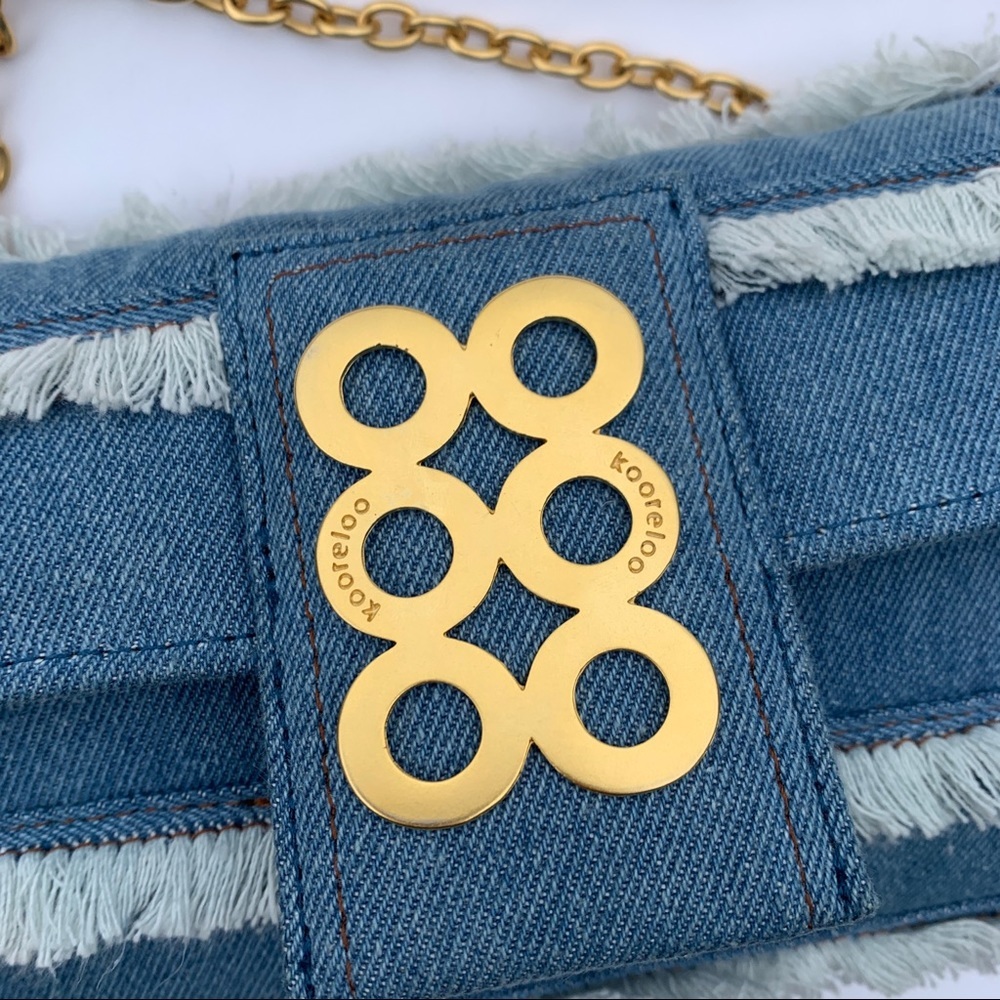 Kooreloo Amalfi Fringe Denim Crossbody Bag Gold Chain Blue - Picture 7 of 11